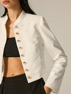 Stand Collar Embroidery Metal Button Jacket