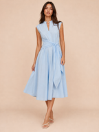 Sleeveless Tie Waist Cotton Blend Midi Dress