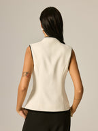 Frog Button Contrast Trim Textured Vest