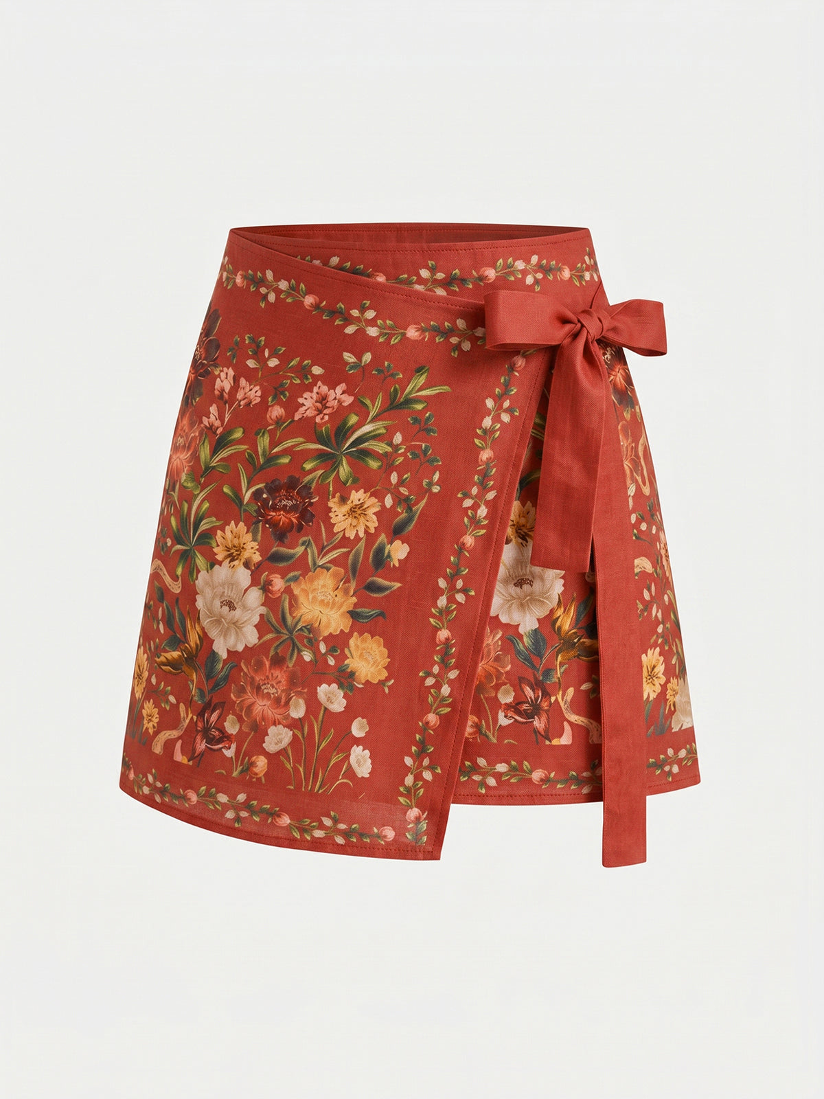 Floral Print Tie Wrap Mini Skirt