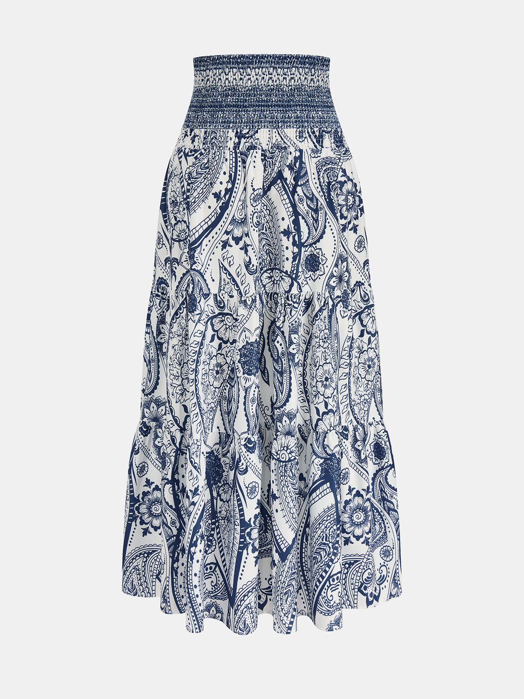 Smocked Waist Paisley Print Maxi Skirt
