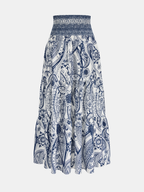 Smocked Waist Paisley Print Maxi Skirt