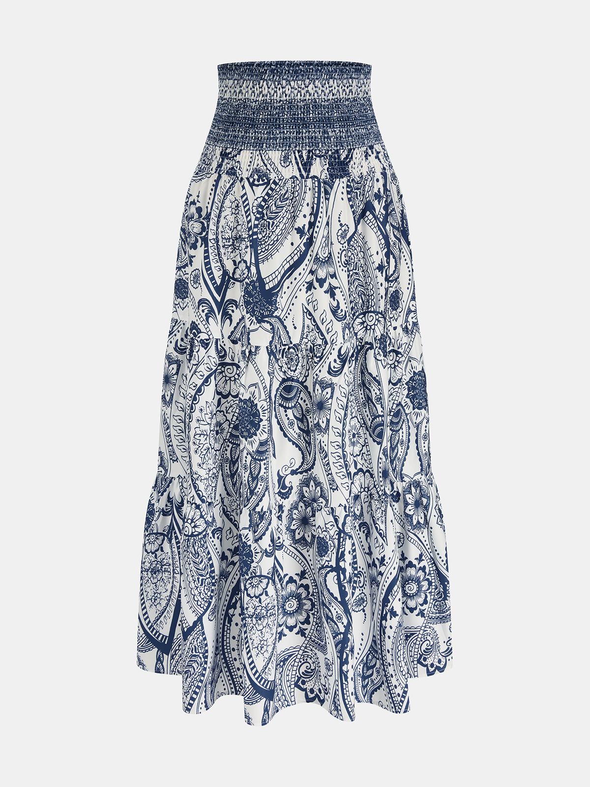 Smocked Waist Paisley Print Maxi Skirt