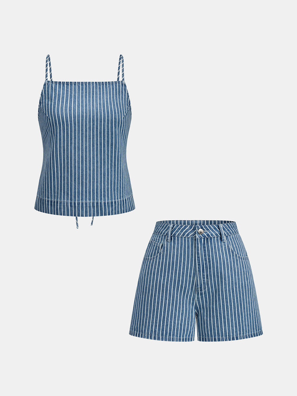 Striped Denim Tie Back Cami Top & Short Set