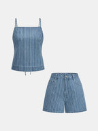 Striped Denim Tie Back Cami Top & Short Set