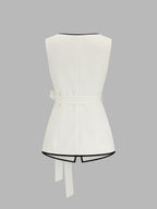 Square Neck Belted Contrast Trim Vest