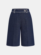 Contrast Piping Mid Waist Bermuda Shorts