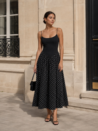 Contrast Bodice Polka Dot Dress