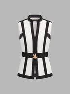 Stand Collar Color Block Metal Decor Vest