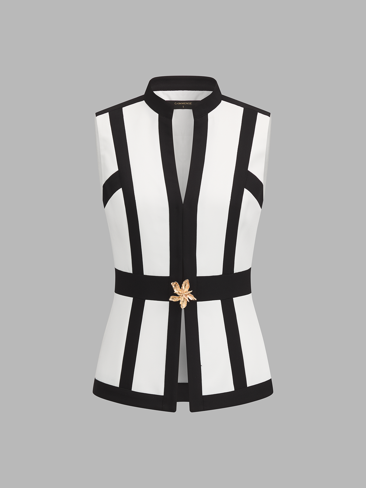 Stand Collar Color Block Metal Decor Vest