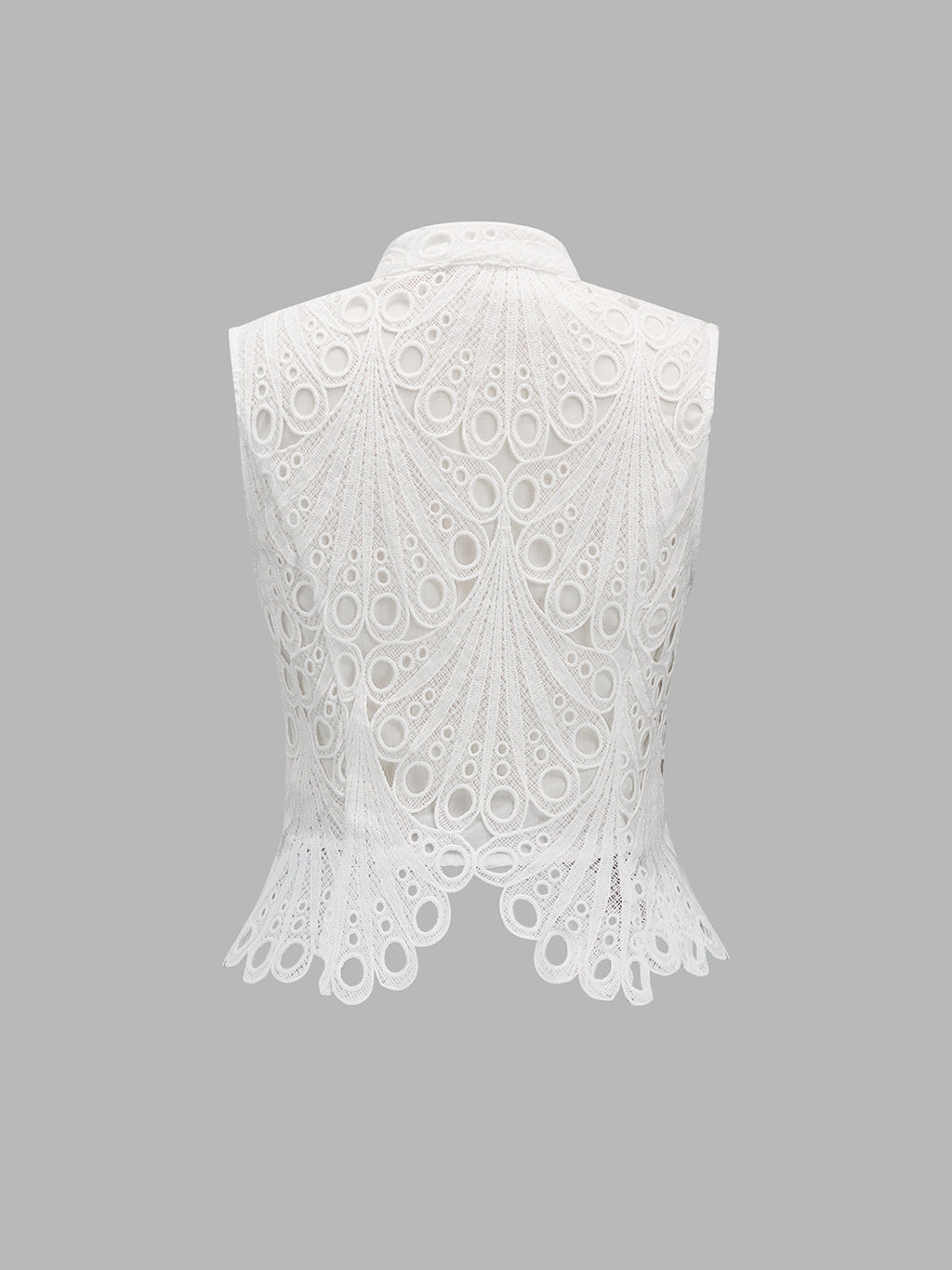 Mandarin Collar Guipure Lace Vest Top