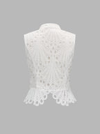 Mandarin Collar Guipure Lace Vest Top