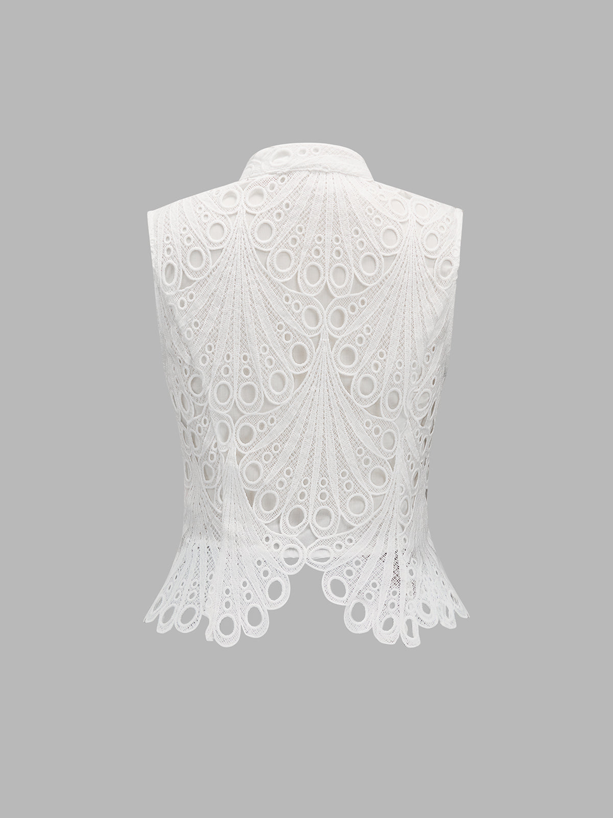 Mandarin Collar Guipure Lace Vest Top