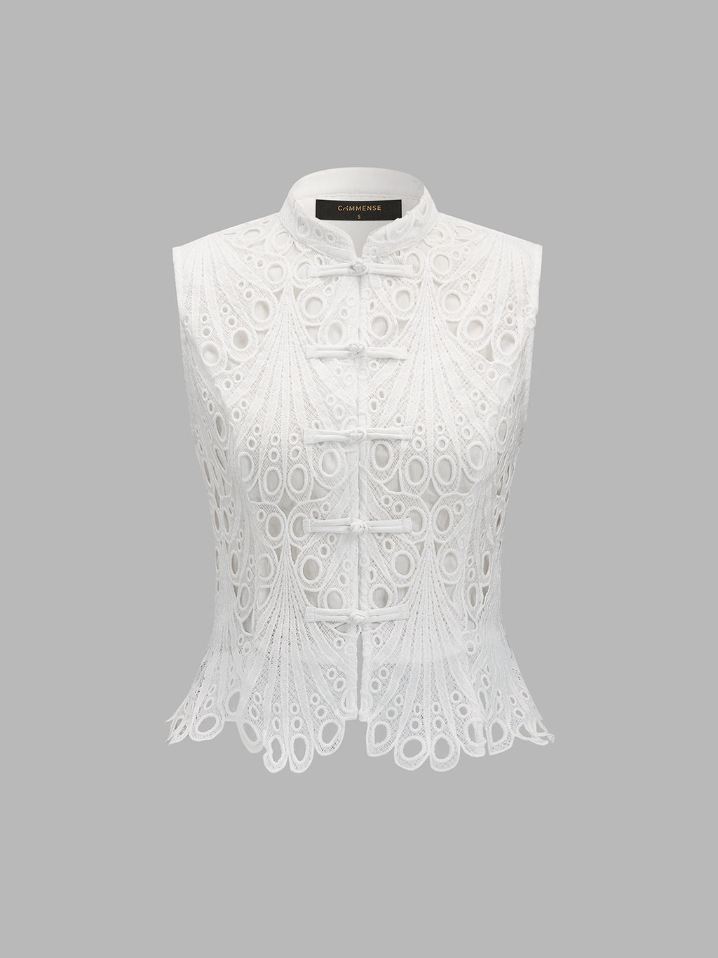 Mandarin Collar Guipure Lace Vest Top