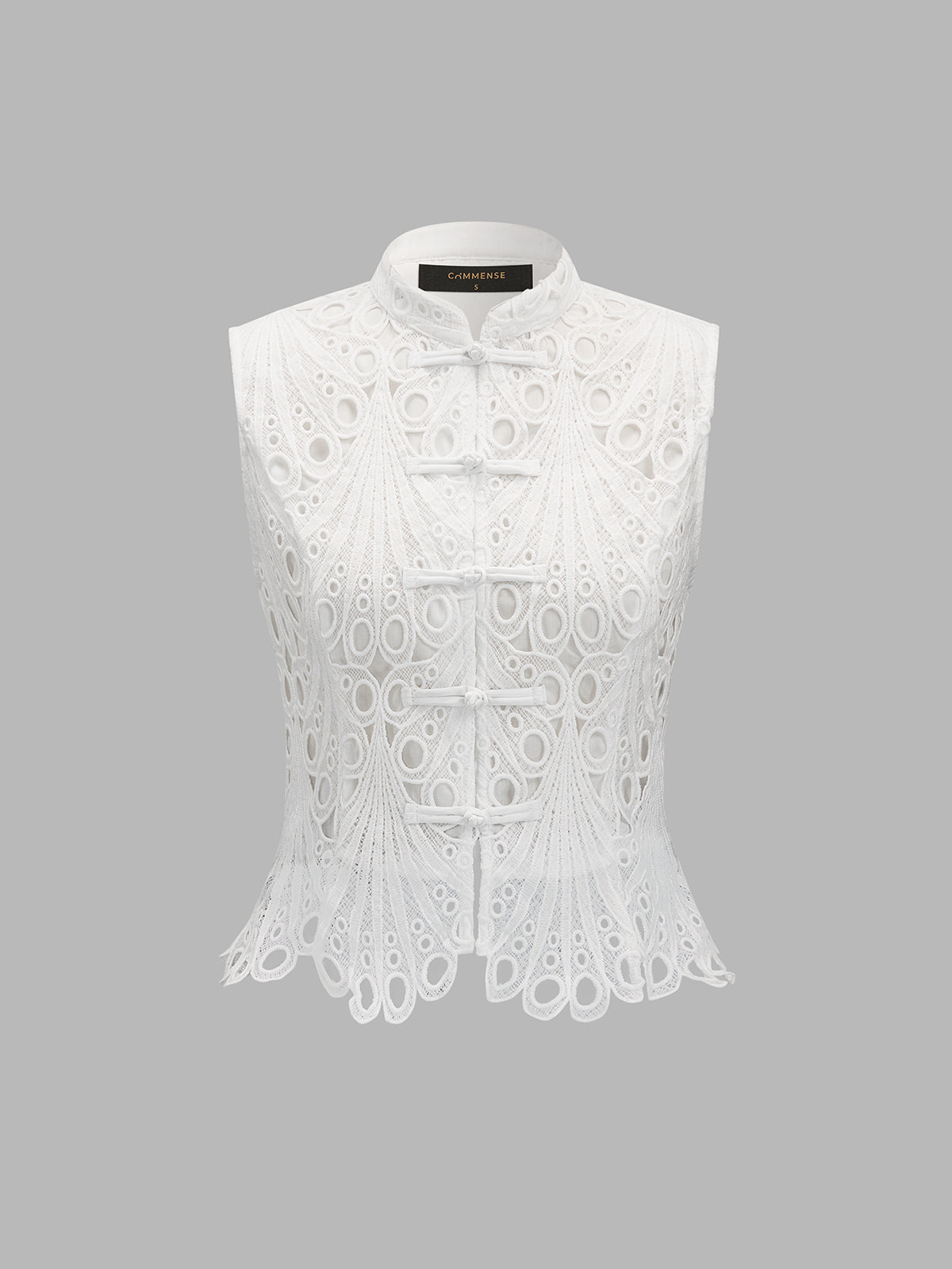 Mandarin Collar Guipure Lace Vest Top