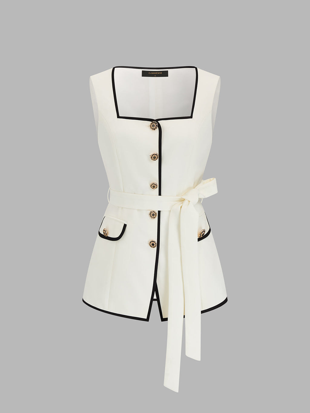 Square Neck Belted Contrast Trim Vest