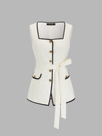 Square Neck Belted Contrast Trim Vest