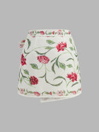 Wrap Tie Floral Print Mini Skirt