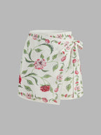 Wrap Tie Floral Print Mini Skirt