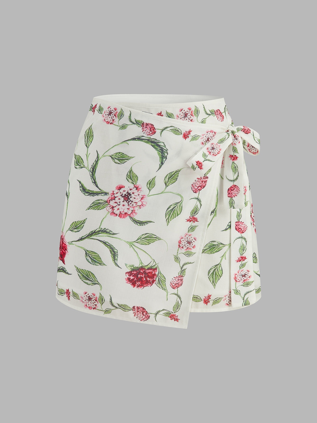 Wrap Tie Floral Print Mini Skirt