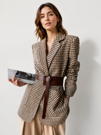 Houndstooth Split Blazer With Belt
