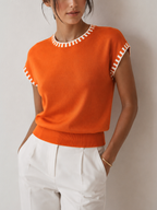 Contrast Trim Cap Sleeve Knit Top