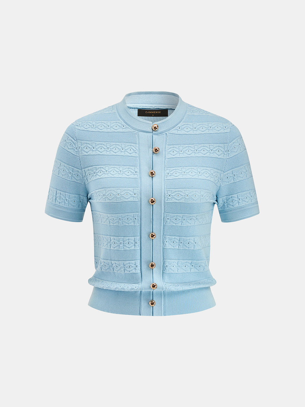 Hollow Textured Metal Button Knit Top