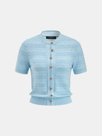 Hollow Textured Metal Button Knit Top