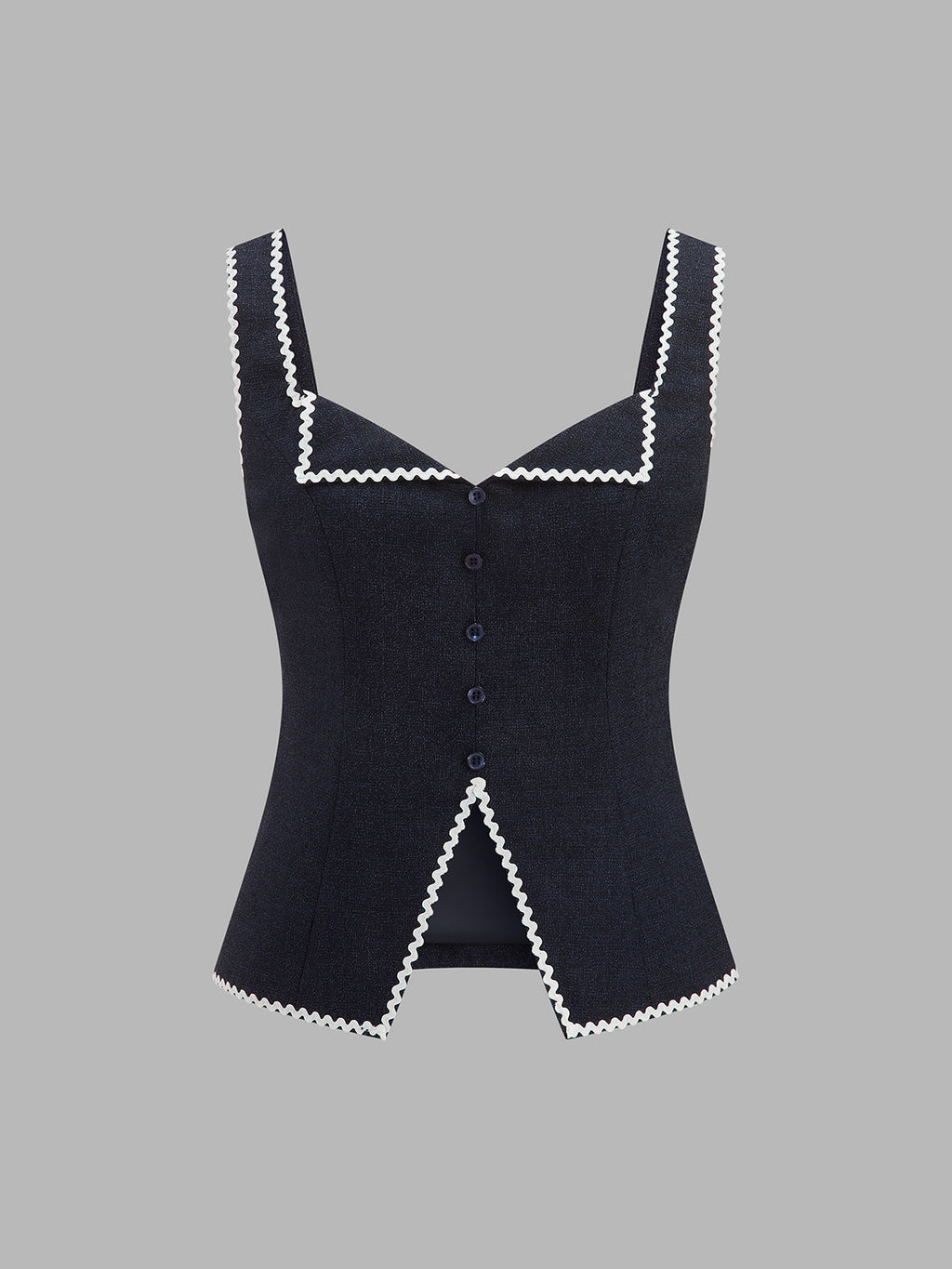 Contrast Wave Edge Button Front Vest