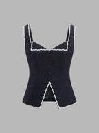 Contrast Wave Edge Button Front Vest