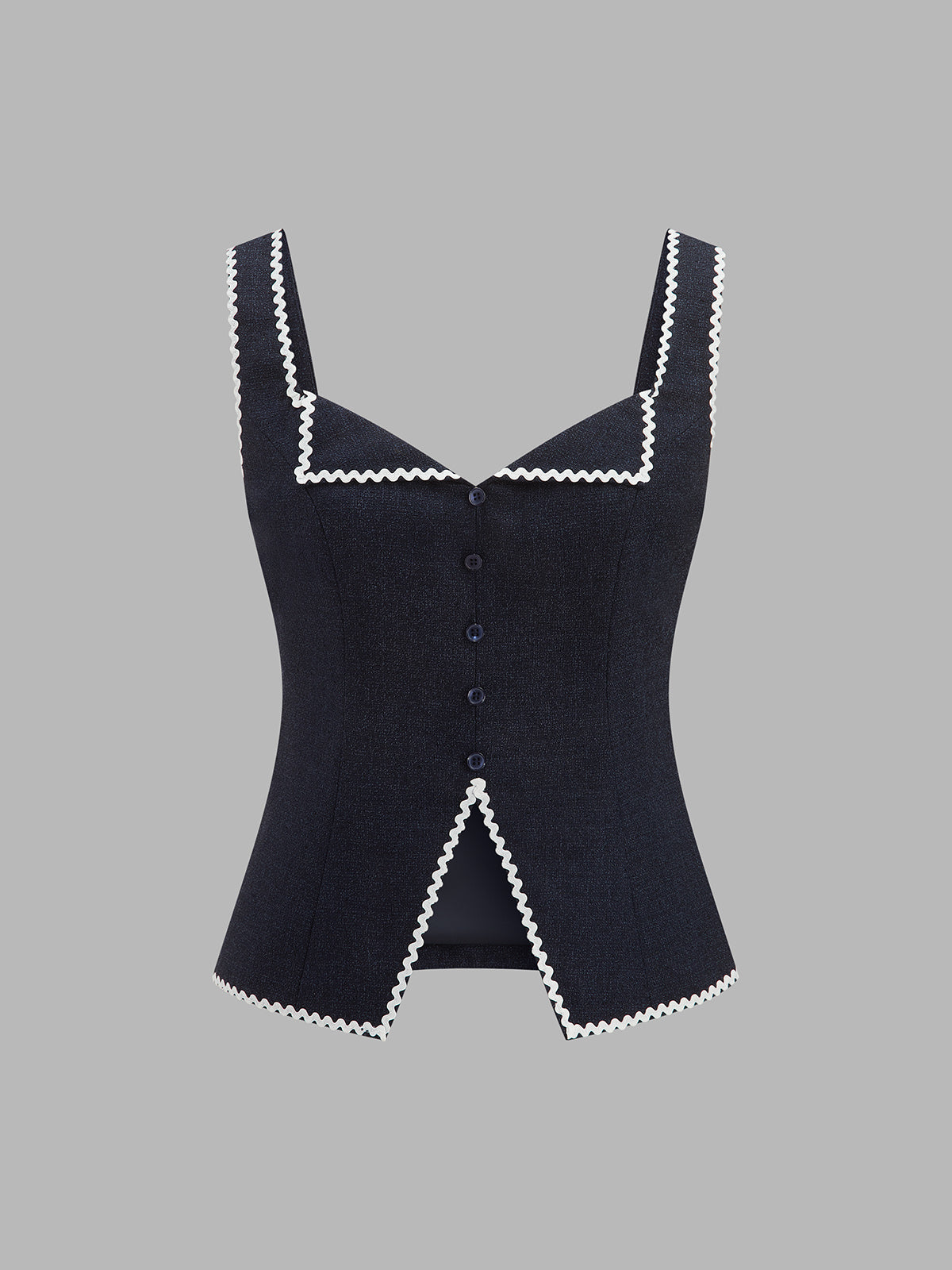 Contrast Wave Edge Button Front Vest
