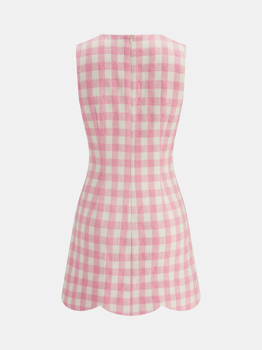 Gingham Scallop Hem Tweed Mini Dress