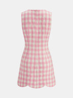 Gingham Scallop Hem Tweed Mini Dress