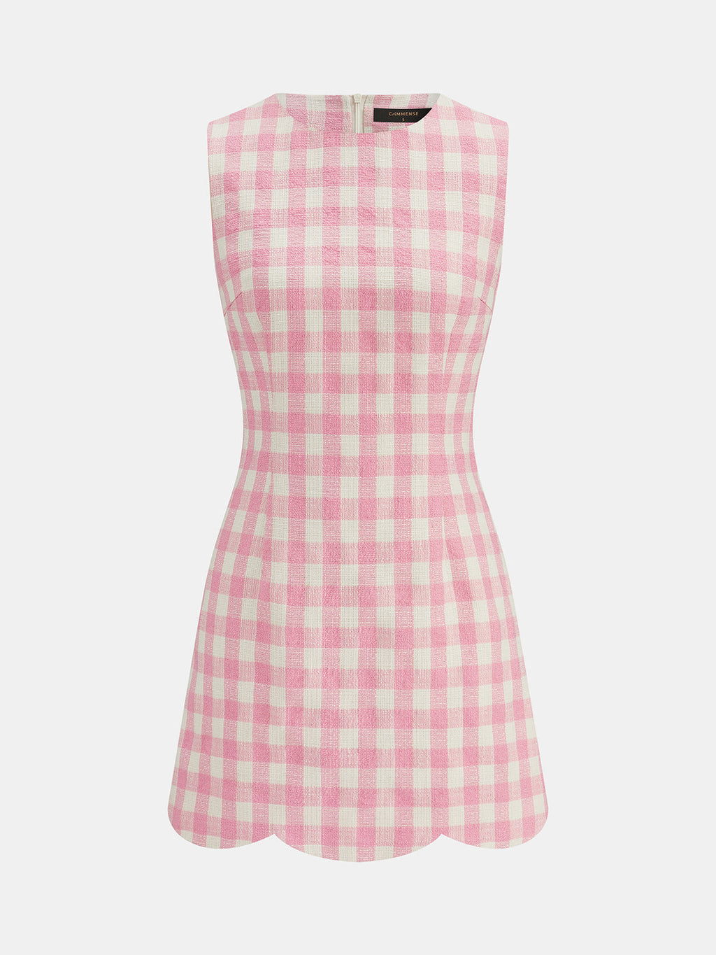 Gingham Scallop Hem Tweed Mini Dress