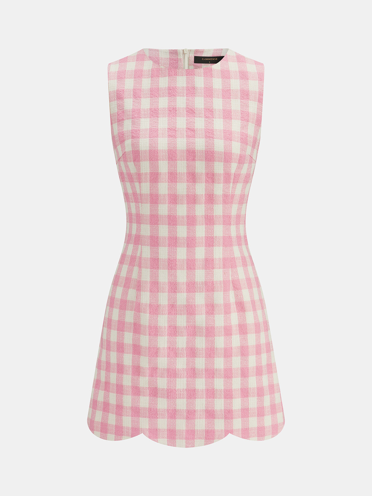 Gingham Scallop Hem Tweed Mini Dress