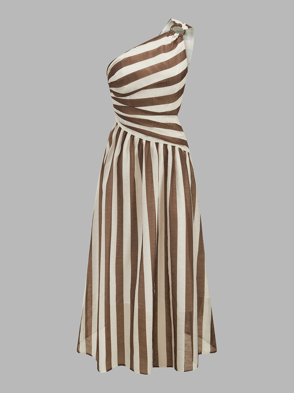 One-Shoulder Striped Ring Detail Midi Dress