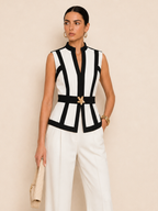 Stand Collar Color Block Metal Decor Vest