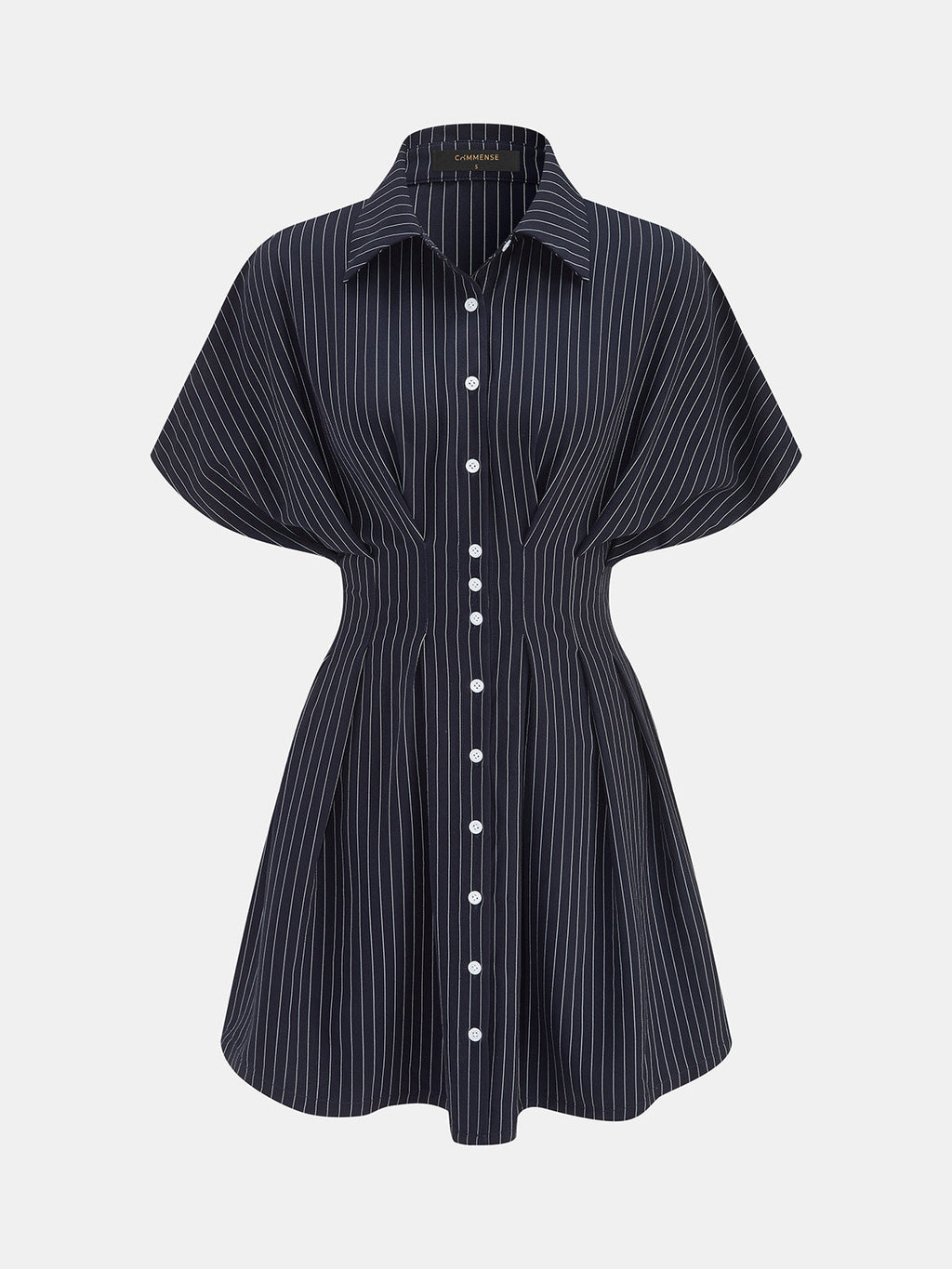 Pinstripe Cinched Waist Mini Shirt Dress