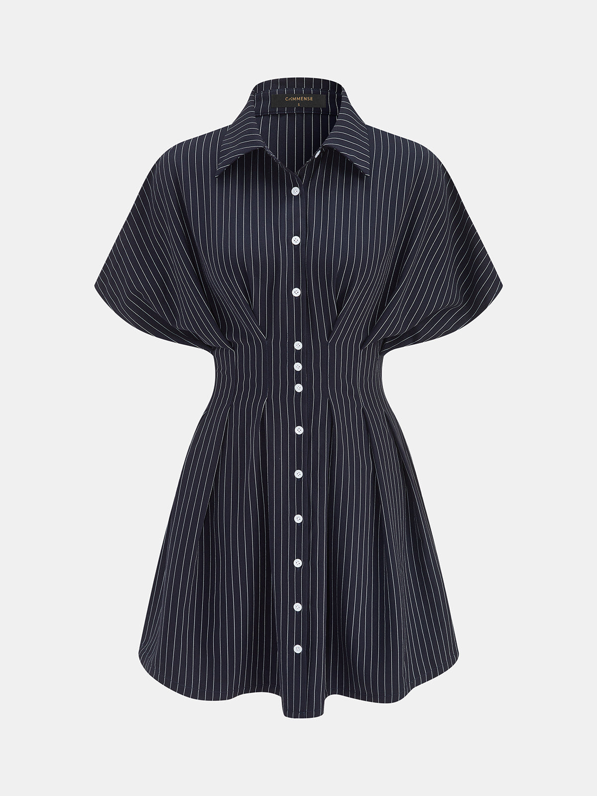 Pinstripe Cinched Waist Mini Shirt Dress