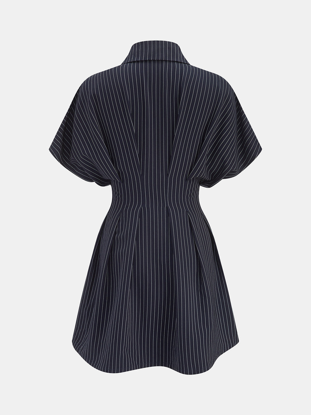 Pinstripe Cinched Waist Mini Shirt Dress