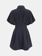 Pinstripe Cinched Waist Mini Shirt Dress