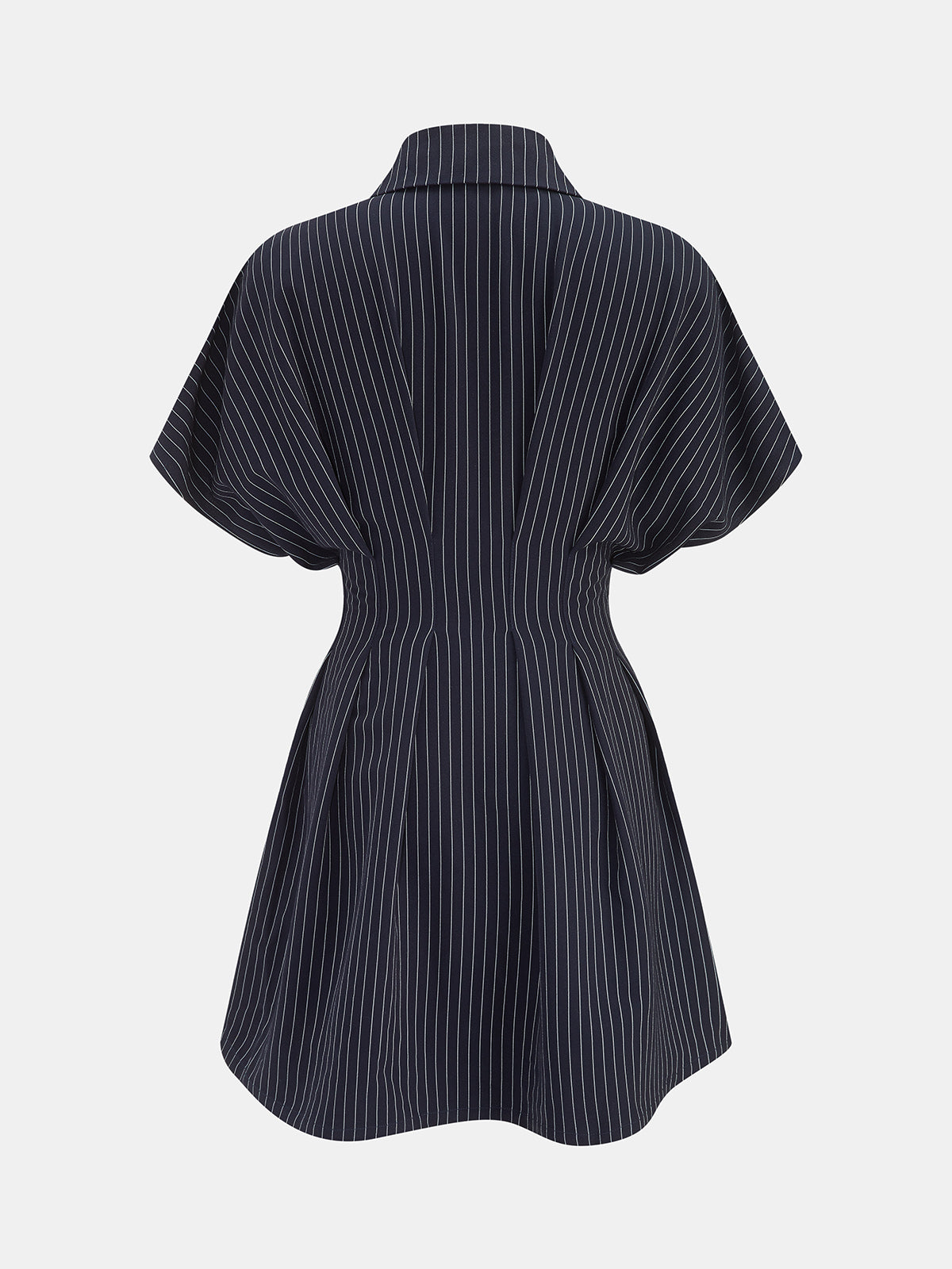 Pinstripe Cinched Waist Mini Shirt Dress