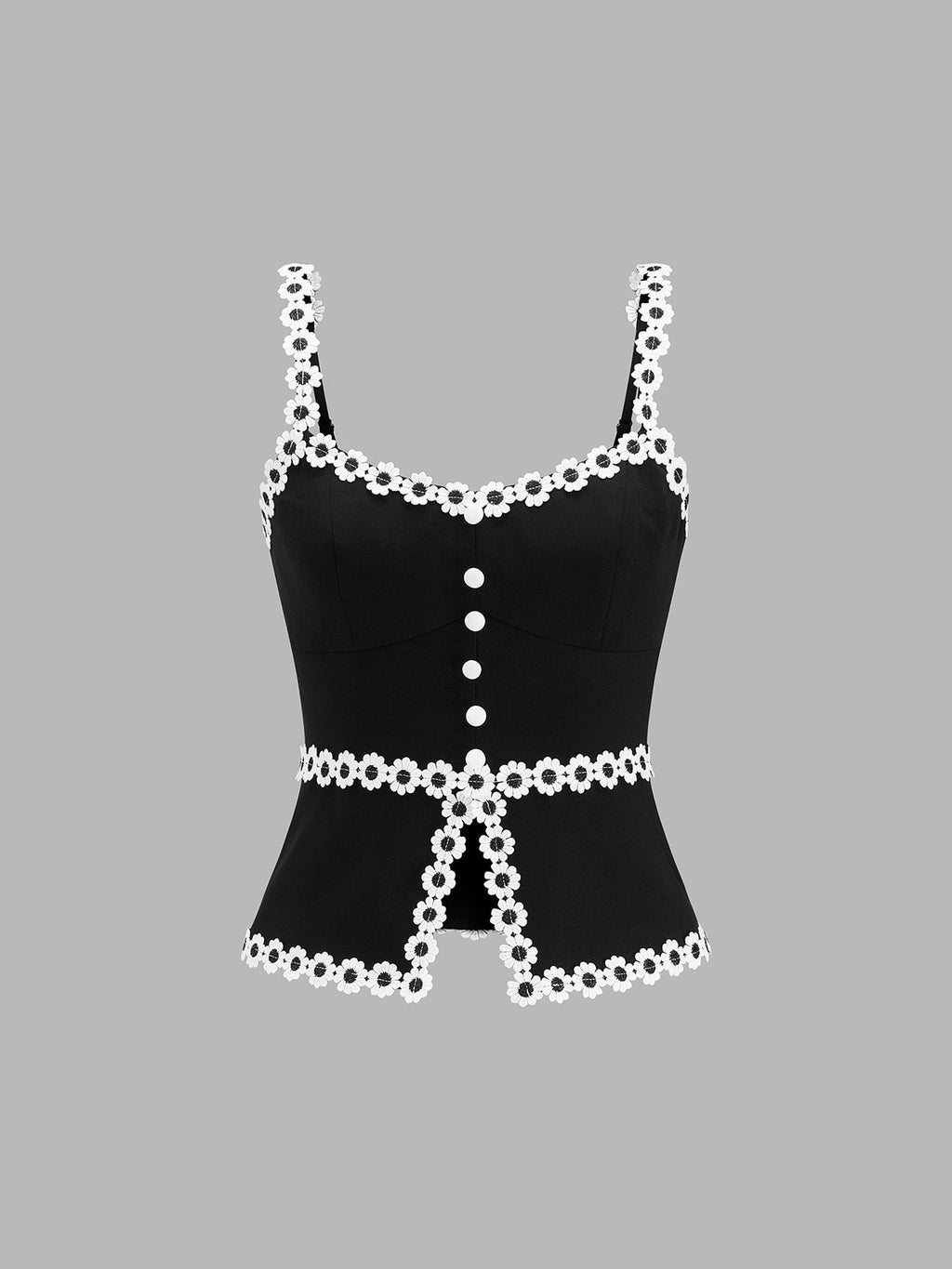 Daisy Lace Trim Front Split Cami Top