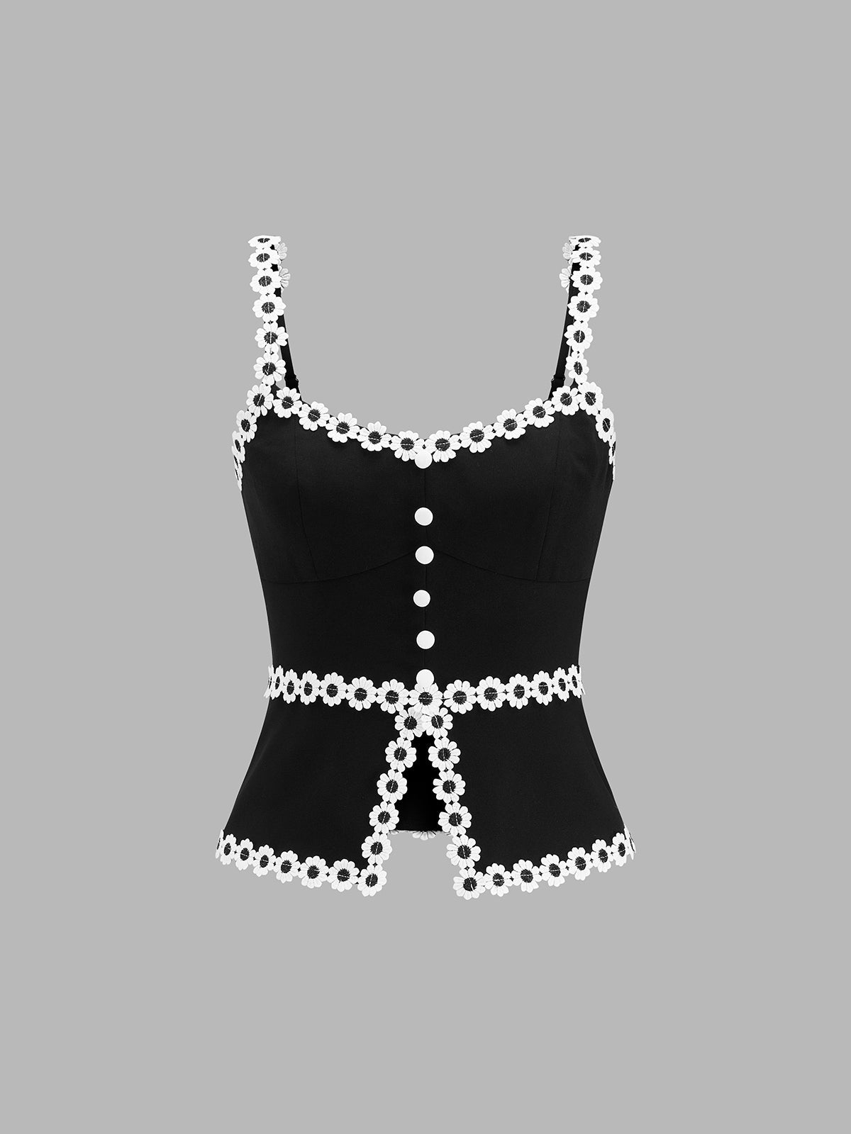 Daisy Lace Trim Front Split Cami Top