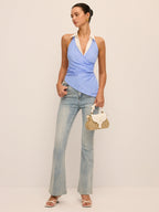Contrast Collar Asymmetric Striped Halter Top
