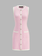 Contrast Trim Pearl Knit Mini Dress