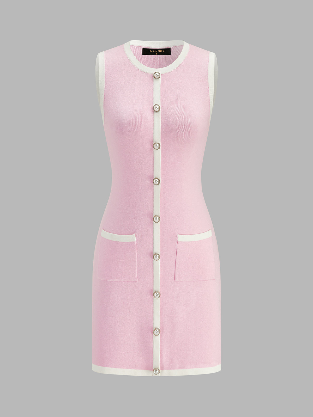 Contrast Trim Pearl Knit Mini Dress
