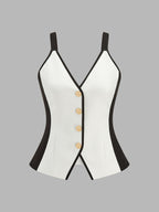 Color Block Metal Button Cami Vest