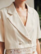 Double Breasted Lace Hem Short Sleeve Blazer