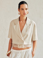 Double Breasted Lace Hem Short Sleeve Blazer